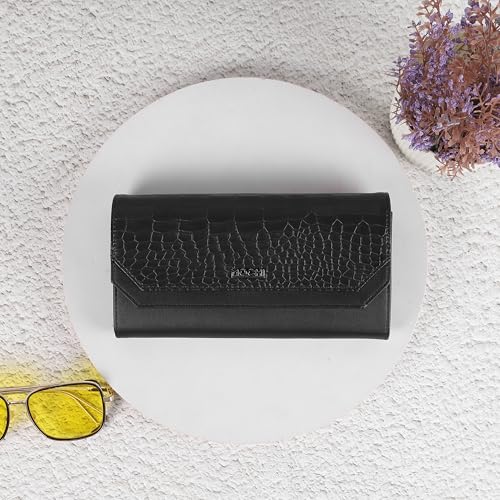 Image of Mochi Women Black Faux Leather Casual Clutch with Premium Metal Logo (95-134)