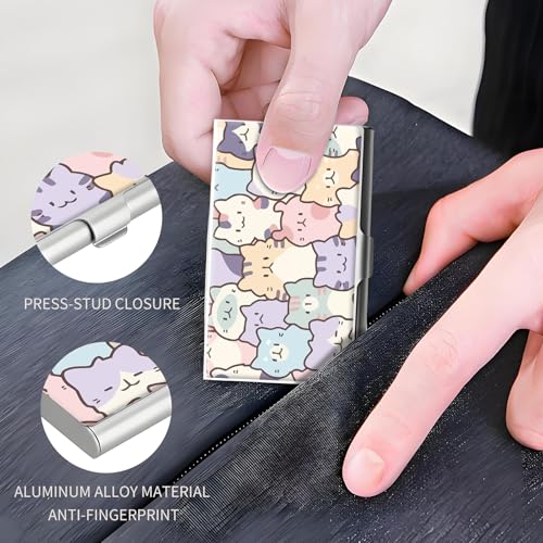 Business Card Holder, Stainless Steel Card Case, Metal Men's and Women's Business Card Case, Cute Buckle Style Card Holder, Wallet Credit ID Case for Office Colorful Cats2