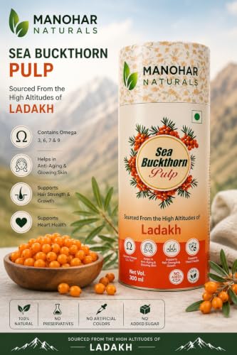 Image of Sea Buckthorn Pulp 300ml | Sourced from High Altitudes of Ladakh | Rich in Omega 3, 6, 7 & 9 Helps to Immunity, Energy, Skin and Hair Health (300 ml)