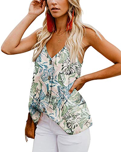 Ancapelion Damen Sommer Bluse à„rmellose Chiffon Tank Top V-Ausschnitt Shirt Elegant Weste Hemdbluse Loose fit T Shirt mit Trägern, Grün-1, XXL(EU 48-50) Cover