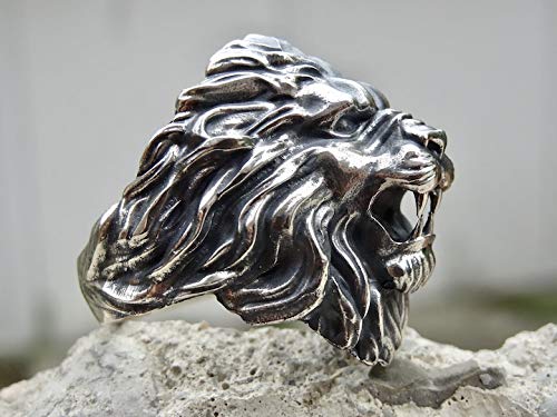 Royal Lion Ring Sterling Silver 925 Roaring Head Wild Animal Handmade Jewelry