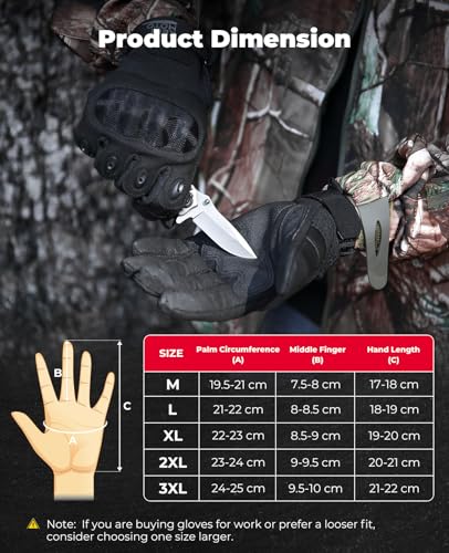 KEMIMOTO Taktische Handschuhe, Arbeitshandschuhe, Militär Einsatzhandschuhe mit Kohlefaser Knöchelprotektor, Atmungsaktiv, Vollfinger, für Arbeit, Wandern, Jagd und Security