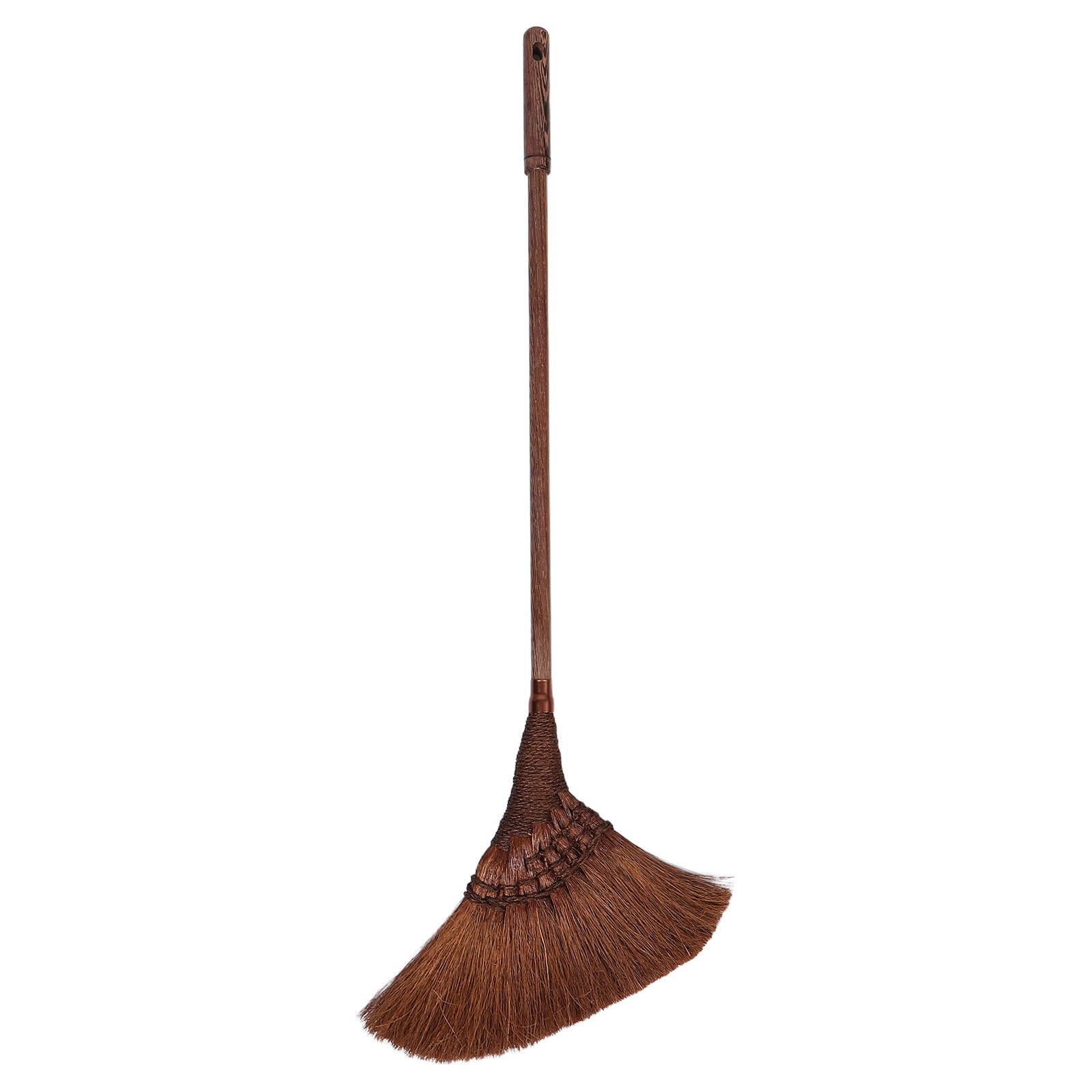 NUOBESTY Scopa per Uso Esterno con Setole in Palma Spesse e Dense, Manico in Legno Ergonomico, Struttura Robusta per Angoli e Camere da Letto