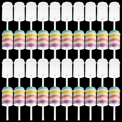 SHUESS 40 Pack Clear Cake Pop Shooter Round Push Pop Cake Stand Plastic Push Up Cake Pops With Lids Push-Up Containers For Weddings Baby Showers Birthday Christmas Party