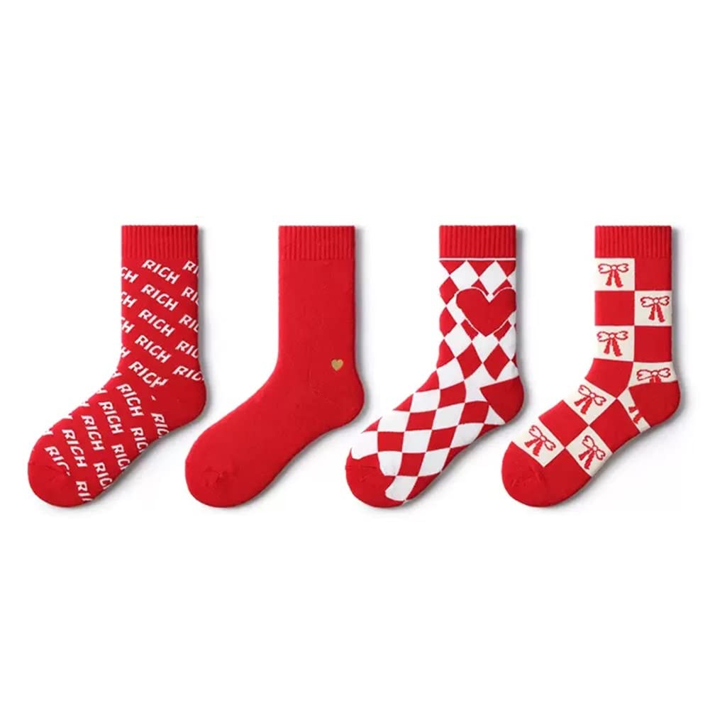 Strümpfe 2023 Neujahr Damen Baumwollsocken, Bequeme und atmungsaktive Stickerei Herbst und Winter Glückssocken (Color : Red-2, Size : 36-39)