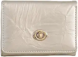 Carteira feminina pequena, com três dobras, de couro perolado, com glitter, bolso para dinheiro com porta-moedas, janela para identidade, cartão, Cinza, Carteiras