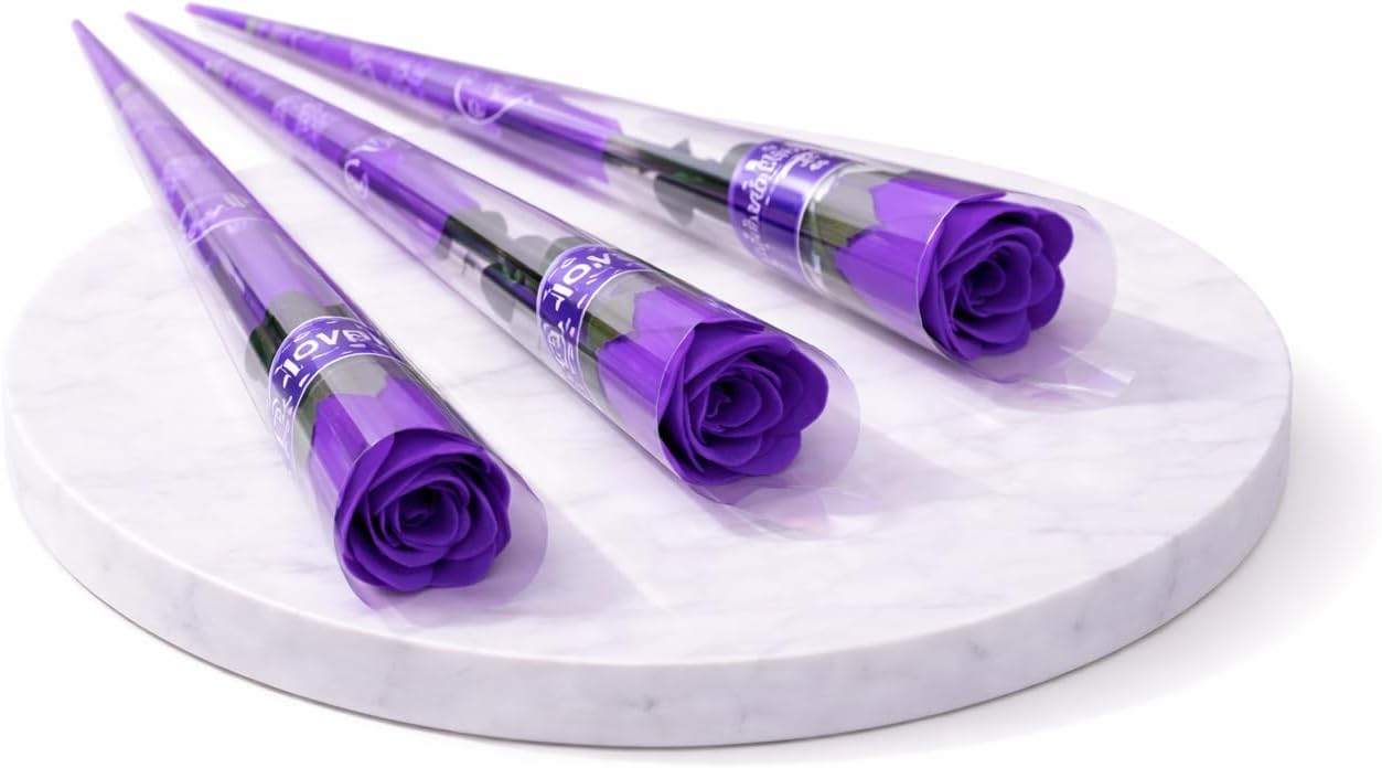 Realistic Artificial Scented Rose Stem – Single Faux Plastic Flower for Valentine’s Day, Table Centrepieces, Home&Office Décor, Romantic Gifts – Long Lasting Scent Flower Decoration,6 Pcs(Purple)
