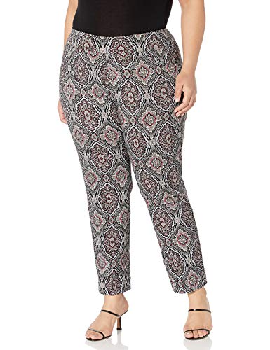 SLIM-SATION Women's Plus Size Wide Band Pull-On Print Ankle Pant, Medallion Multi, 16W