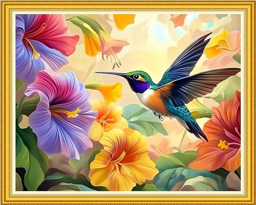 Image of Fanxvivy Stamped Cross Stitch Kits for Beginners Full Range of Cross Stitching Preprinted Embroidery Kits for Adults, 11CT Embroidery Pattern Needlepoint Kits-Hummingbird Flowers 16x20 inch