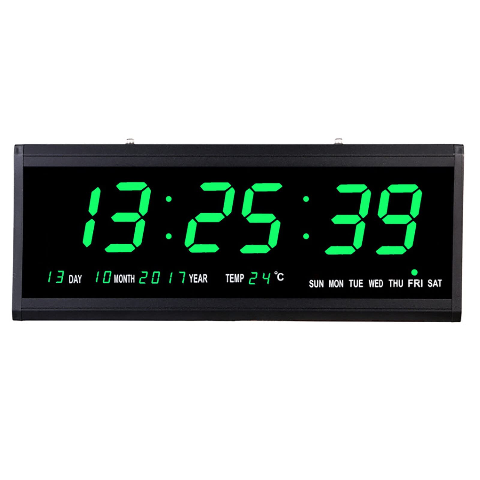 Orologio da parete digitale a LED, per anziani, da tavolo, soggiorno, ufficio, con data e temperatura, 480 x 190 x 30 mm (scritta verde)