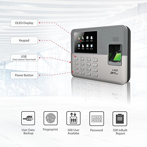 ZKTeco-Biometric-Fingerprint-Time-Attendance-Clock-Employee-Checking-in-Recorder-with-Build-in-SSR-Excel-Software-Silver