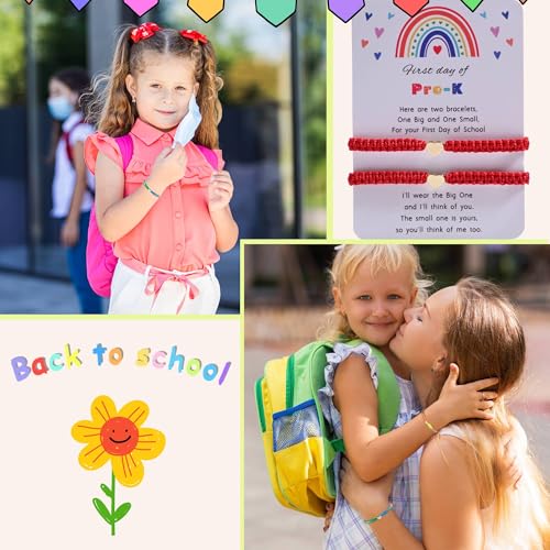 Image of First Day Of Kindergarten Pre K School Mommy And Me Bracelets Gifts, Back To School String Matching Bracelet Set For Mom Daughter Son