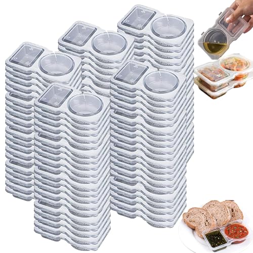 Recipientes reutilizables para aperitivos, 100 unidades, caja de aperitivos de doble compartimento con tapas, perfecta para preparación de comidas, trabajo, picnic y viajes, mini macetas para