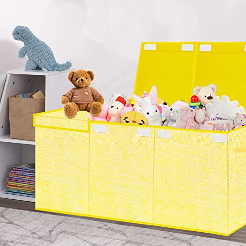 Pantryily Toy Boxes For Kids,Extra Large Toy Box Storage,Foldable Storage Bins Chest With Lids,Removable Divider Stuffed Animal Toy Organizers And Storage For Boys Girls 35.8"X12.6"X16" - Yellow #TOP6