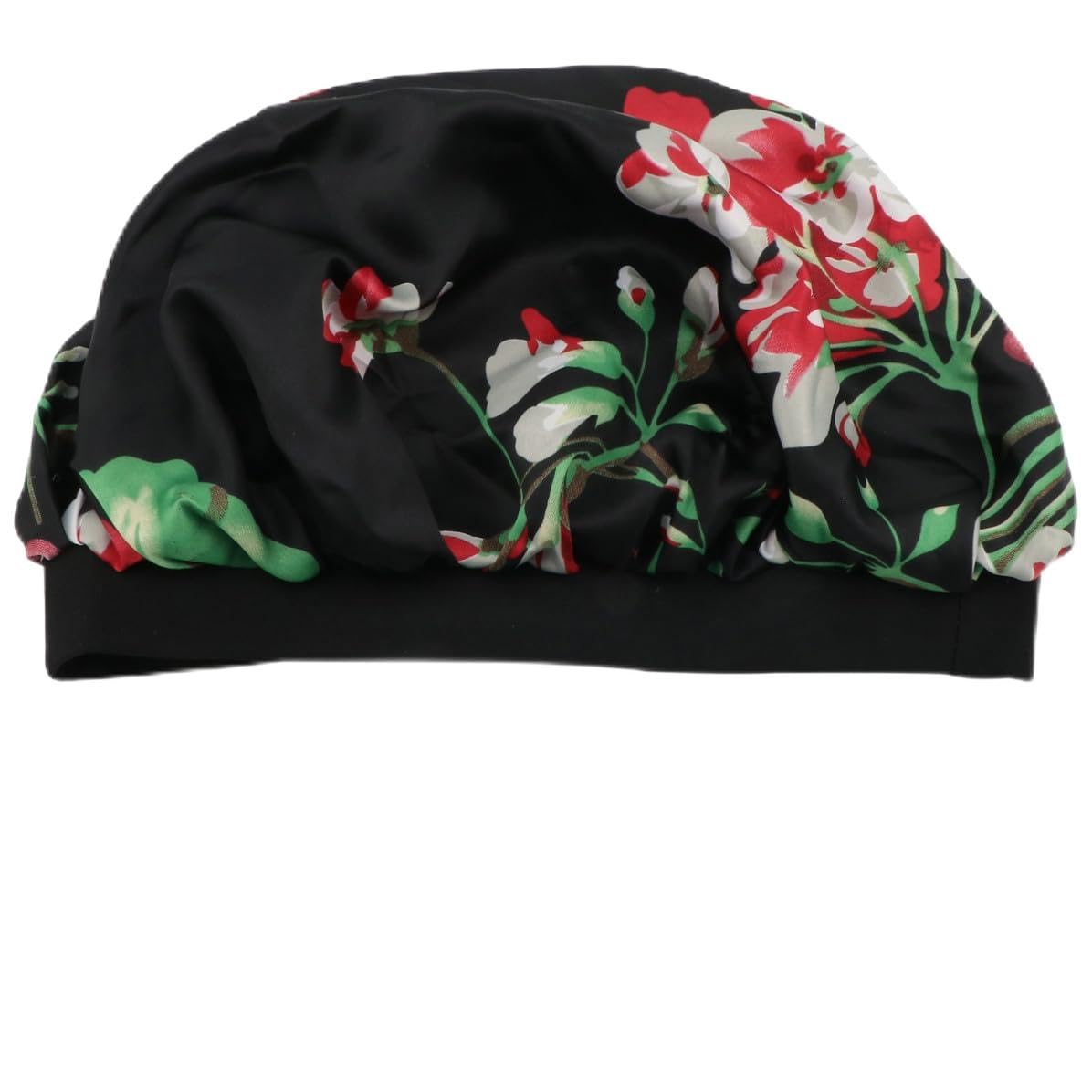 Bonnet de Nuit en Satin Noir à Bord Large Élastique pour Adultes