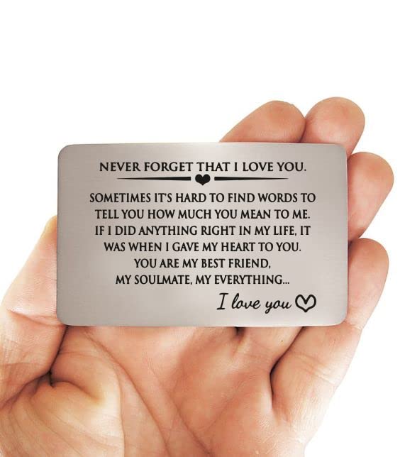 GenericNever forget that i love you Stainless Steel Engraved Wallet Insert Sentimental Keepsake Personalized Card for Him Husband Boyfriend Gifts Anniversary Birthday, Metal Men, Silver, 2x3 Inches