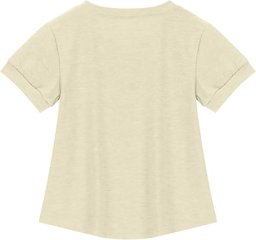 Girls Shirts Fashion 2025 Short Sleeve V Neck Solid Color Cute Summer Blouse Comfy Casual Sports Tee Tops for 3-14Y(Beige #1,11 Years)