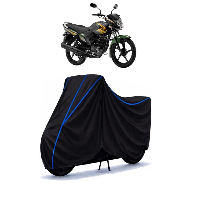 Image of Saluto Drum Bike Cover Water Resistant Universal Motorcycle Rain | Heavy Duty UV Protection, Dust, Scratch Indoor Outdoor All Weather with Black Blue Piping Elastic