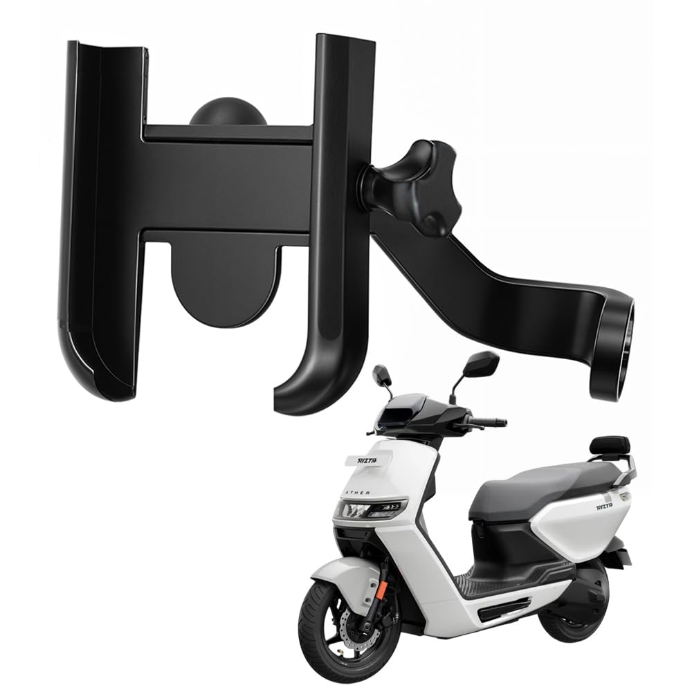 WHIPONE Metal CNC Mobile Holder for Scooter, Scooty & Motorcycle Compatible for Ather Rizta, Mirror Mount, 360° Rotation, Strong Anti-Slip Grip, Wide Adjustable Fit for All Smartphones (Black)-image-49