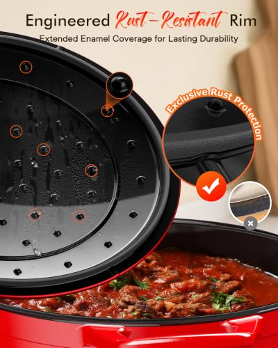 Nuwave 6 Qt PFAS-Free Enameled Cast Iron Dutch Oven Pot with Lid, Crimson - Image 5