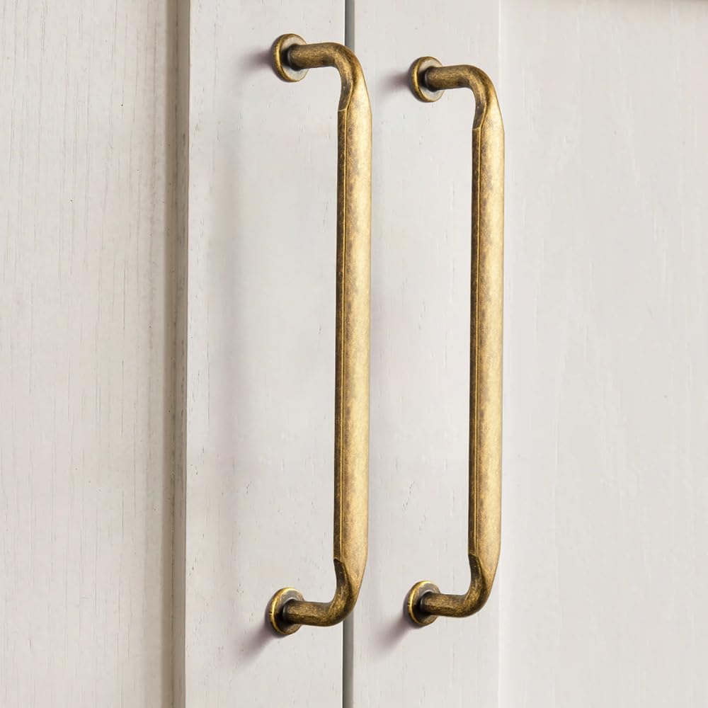 6 Pack Vintage Retro Antique Brass Zinc Alloy Cabinet Handles - 7.56''(192mm) Hole Center Cabinet Pull Hardware for Bedroom, Kitchen L101