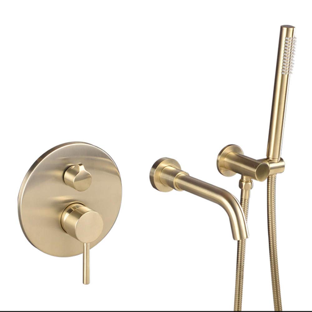 DFGHNBVC Bathtub Shower Faucet Wall Mount Brushed Gold 360 Rotation Spout Shower Brass Handshower Bathroom Shower System Tap