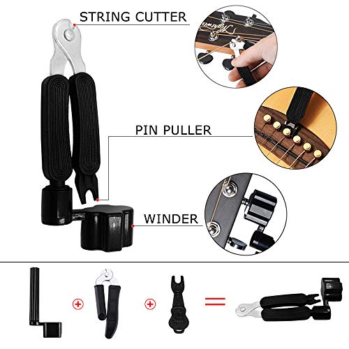 guitar accessories kit include acoustic strings tuner capo 3-in-1 restring tool picks pick holder bridge pins nuts amp saddles finger protector chord chart 58pcs