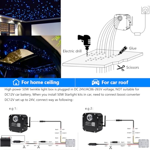 Image of AZIMOM High Brightness 50W Twinkle Fiber Optic Starlight Kits for Theater Ceiling Headliner1000pcs 0.03in 16.5ft Fiber Strands Sound Activated Bluetooth /APP Remote Control Home Shop Lobby Roof Decor