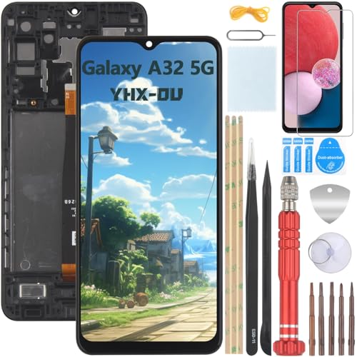 YHX-OU Noir Écran LCD Complet avec châssis pour Samsung Galaxy A32 5G SM-A326B ecran LCD Remplacement, ecran Telephone pour A32 5G Écran Tactile de Rechange...