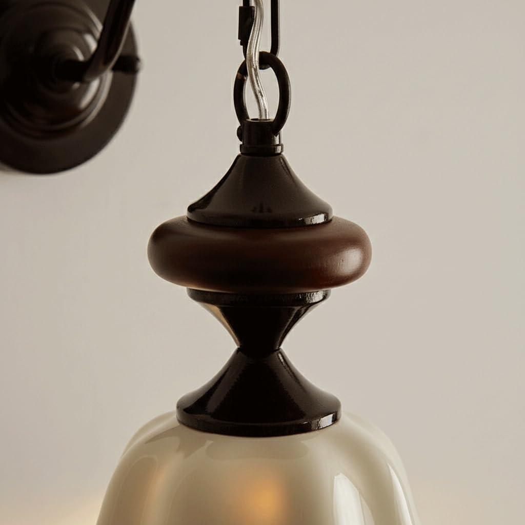 Kinkiety ścienne, oświetlenie wewnętrzne z ceramicznym kloszem, lite drewno kauczukowe i żelazna rama, vintage kinkiet retro do sypialni, przy łóżku, salonie, przedpokoju