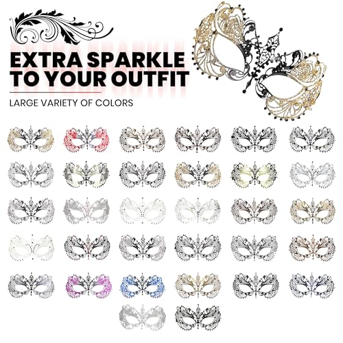 Image of Masquerade Mask for Women with Rhinestones - Elegant Metal Half Face Mask for Masquerade Parties, Mardi Gras, & Themed Events
