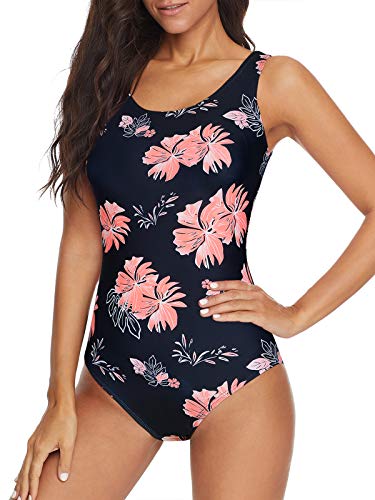Zando Womens Bathing Suits One Piece Swimsuits Athletic Training Swimsuit Tummy Control Slimming Swimwear For Women Pink Flower Print Medium (Us 6-8) #TOP2