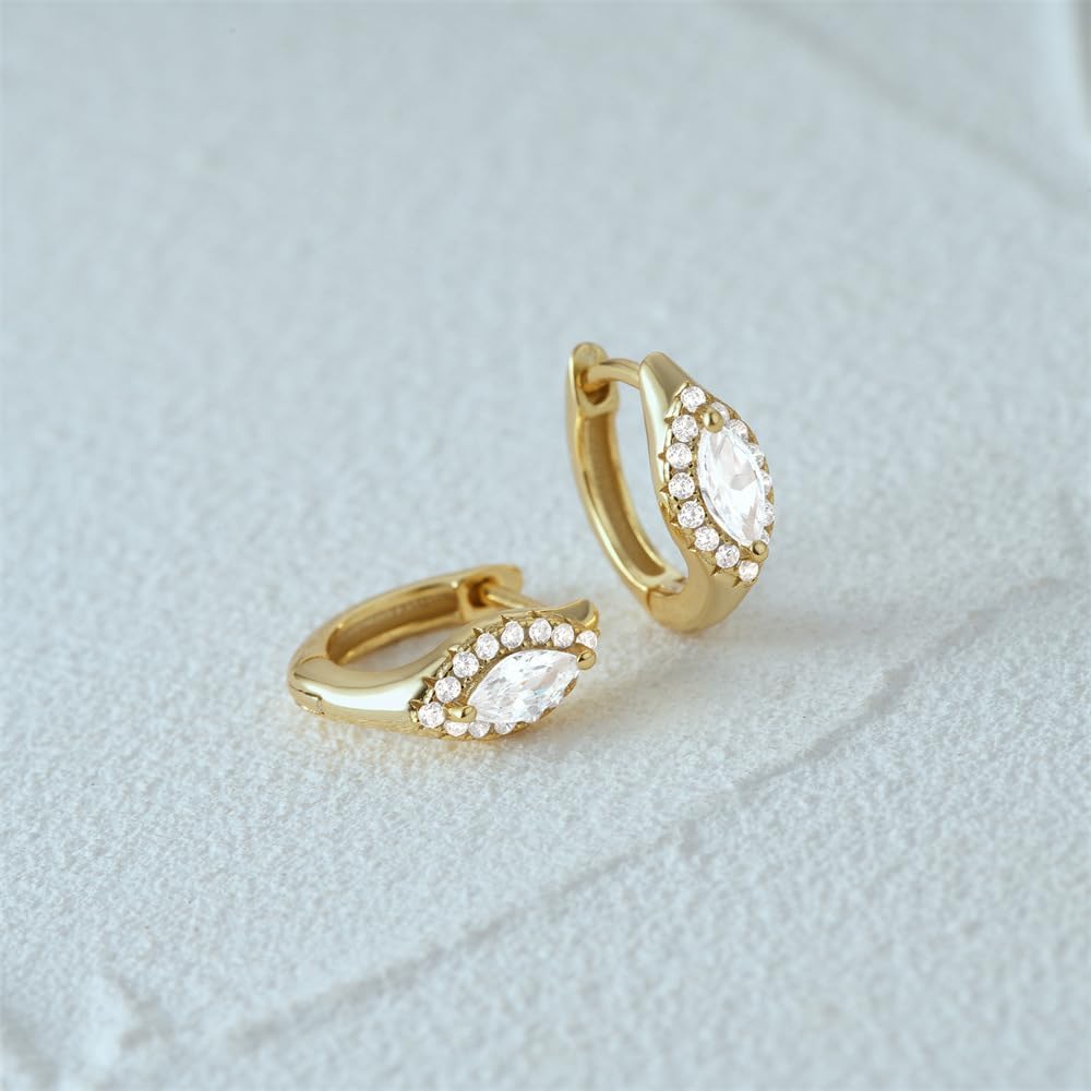 XAYAH Marquise Halo Hoop Earrings for Women 925 Sterling Silver 14K Gold Plated Sparkling Cubic Zirconia Hoop Earrings to Daughter Mom Cartilage Dangle Huggie Earring Wedding Mother's Day Jewelry Gift