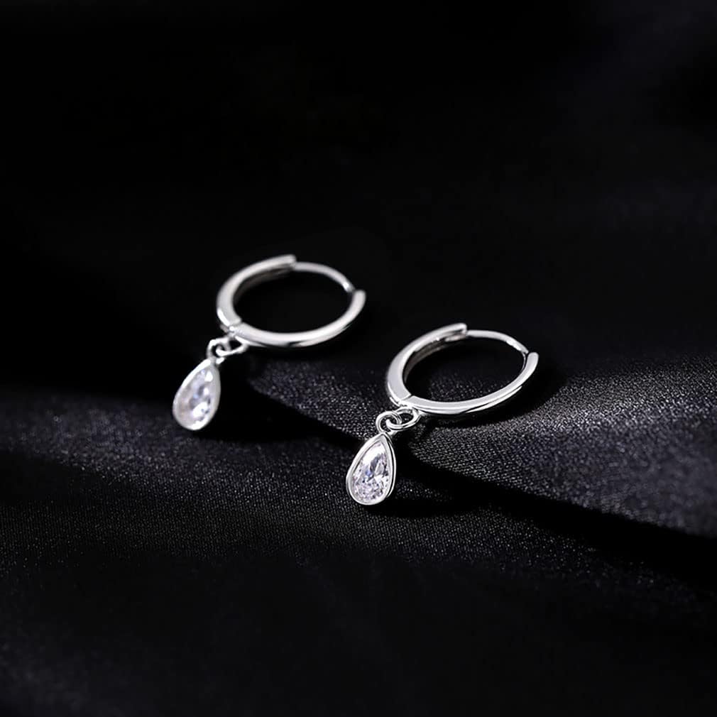 SLUYNZ 925 Sterling Silver Small Teardrop Hoop Earrings for Women Teens Tiny CZ Droplet Huggie Earrings with Diamond Dangle - Image 4