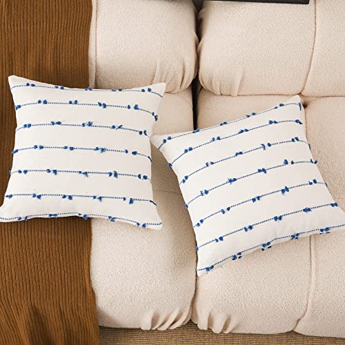 Nini All Decorative Throw Pillow Covers Pack Of 2 Boho Tufted Throw Pillow Cases For Couch Tufted Pillows Cover Bedroom Living Room Outdoor, Pillow Covers 18X18 Inch, Blue #TOP7
