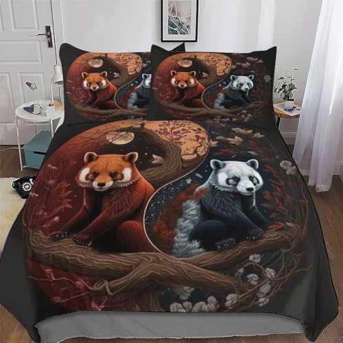 Ensemble housse de couette microfibre supérieure toucher soie king size motif panda - 2