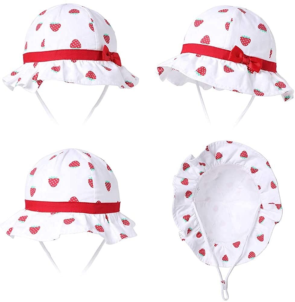 osłona przeciwsłoneczna Summer Bucket Hat Travel Beach Sun Hat Regulowany pasek pod brodą (kolor: niebieski kwiat, rozmiar: 6-12 miesięcy) (truskawka2 12A18 miesięcy)
