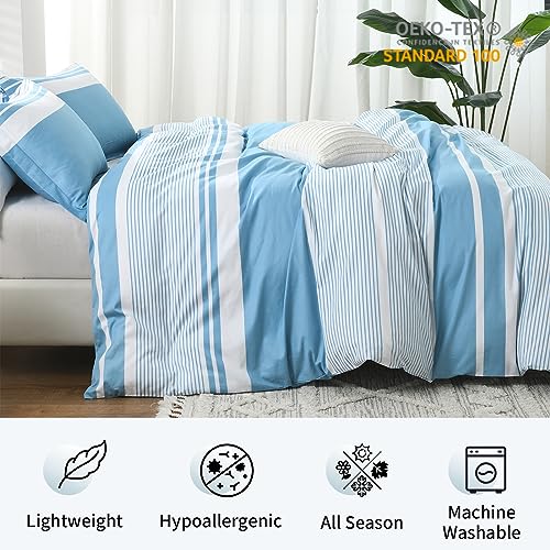 Bedduvit Striped Duvet Cover King Size - 100% Cotton King Duvet Cover, 3 Piece Blue Duvet Cover Set, Simple Modern King Size Duvet Cover with Zipper Closure & 8 Ties (104"x90", No Comforter)