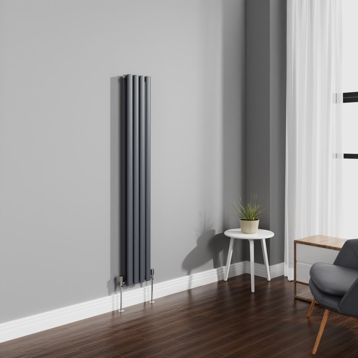 NRG 1600x236mm Anthracite Radiator Vertical Oval Panel Bathroom Designer Double Rad Central Heating