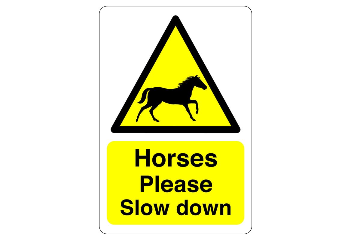 Safety First Display Ltd Yellow Horses Please Slow Down Sign - High Tack Self-Adhesive Sticker (300Mm X 200Mm) Viewing Distance Within 7M.