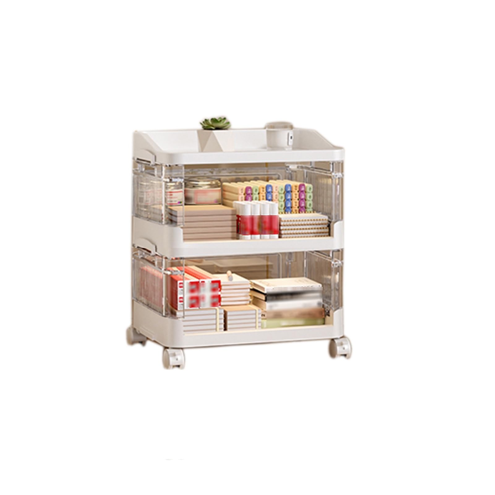 Carrello Mobile In Plastica Con Ruote Portaoggetti Pieghevole E Fisso Per Snack, Giocattoli Portaoggetti E Dispositivo Organizzativo Multifunzionale(White,17.5inx11inx21in)