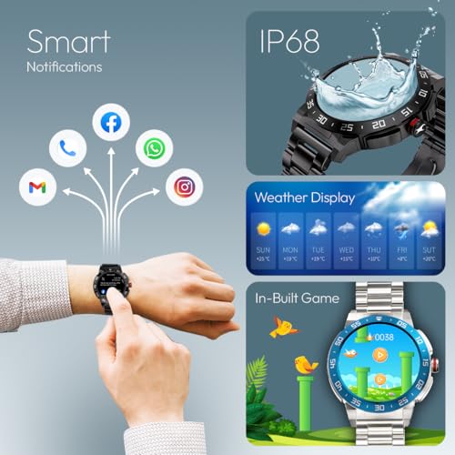 Image of Fastrack Magnus FX3 1.46 inch Smart Watch with Single Sync BT Calling, All-Round Health Monitoring, Functional Crown, Metal Alloy Case, 60+ Sports Modes,IP68 Water Resistant - Smartwatch for Men (Black)