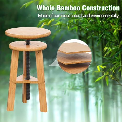 Image of Trironsun Adjustable Height Bamboo Drafting Stool with Canvas Padded Seat 19 inch-26 inch Swivel Drafting Chair for Drawing, Painting, Office, Kitchen, or Home Studio Natural Finish
