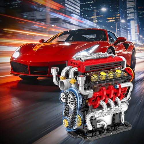 Image of WINGIFT V8 Engine Building Set, V8 Engine Model kit That Run,Build Your Own Mini V8 Model Engine Kit with Motor,Home or Office Decor,STEM Physical Science Experiment Toy for Kids 8+ and Adults(538PCS)
