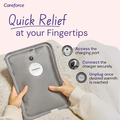 Image of Careforce Electric Hot Water Bag for Pain Relief Heating Pad for Periods Cramps, Muscle Aches Hand Warmer for Shoulder, Back, Neck and Full Body Relief Heat Pack - Classic Grey