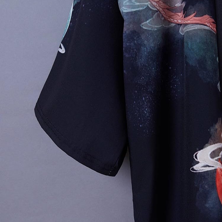 Image of LAI MENG FIVE CATS Women's Floral Print Loose Blouse Japanese Kimono Tops | Puff Sleeve,Cover up Top,Casual Cute Tops,Summer Cardigans 2026