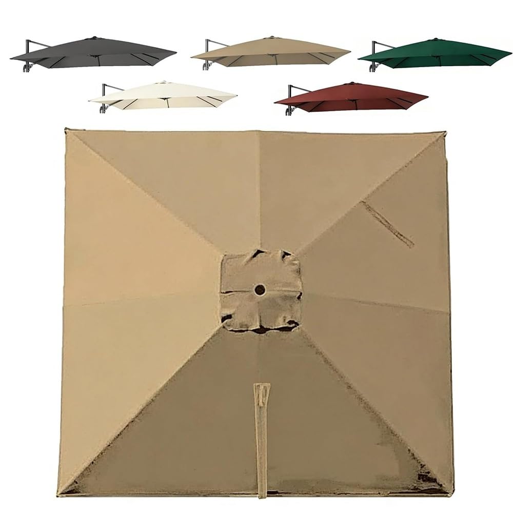 3x3/3x4/2.5x2.5m Housse De Rechange pour Parasol Déporté Toile De Rechange pour Parasol Carré 8 Baleines Anti-UV Dessus De Parapluie De Remplacement(Khaki,3x3.0m/9.8x9.8ft)