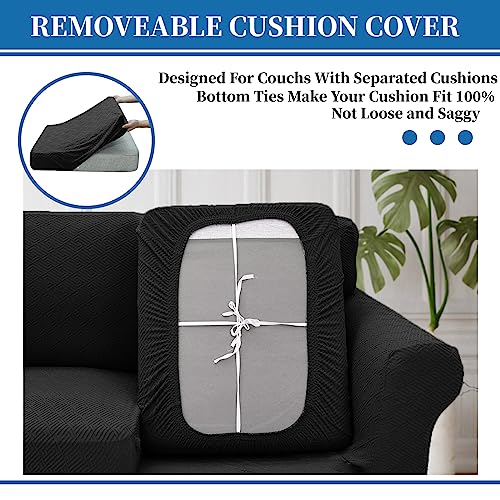 XINEAGE 2025 New 4 Pieces Extra Large Couch Covers for 3 Cushion Sofa Super Stretch Sofa Cover for 3 Large Seat Cushion Universal Fitted Slip Cover for Living Room (Black), 91"-110"(3 Cushions)