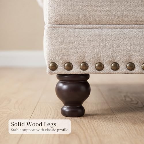 Image of Modern Farmhouse Loveseat Sofa, Chenille Upholstery with Nailhead Trim, Small Couch for Living Room, Bedroom, Office, or Apartment, Includes 4 Accent Pillows