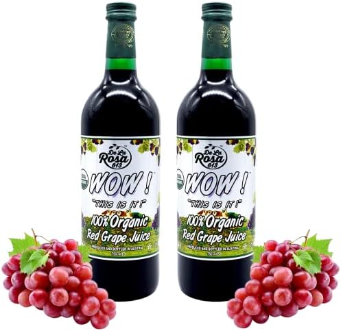 De La Rosa Austrian Red Grape Juice, Kosher, Non-GMO & Gluten Free, 100% Organic Red Grape Juice, No Sugar Added, No Preservative, Vegan Red Grape Juice, 25.4 Oz Glass Bottle (Pack of 2)